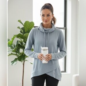 Calvin Klein Light Blue/Gray Cowl Neck‎ Sweater - Cross Front - Size Medium